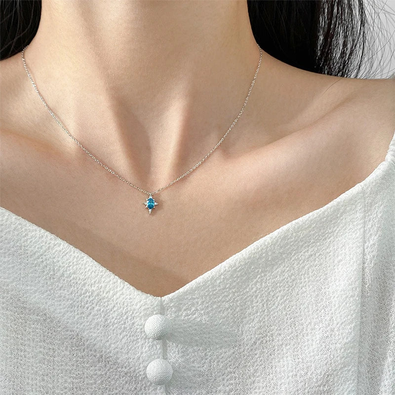 TrustDavis Real 925 Sterling Silver Fashion Charm Eight-pointed Star Necklace for Women Wedding Birthday Fine Jewelry DS4163