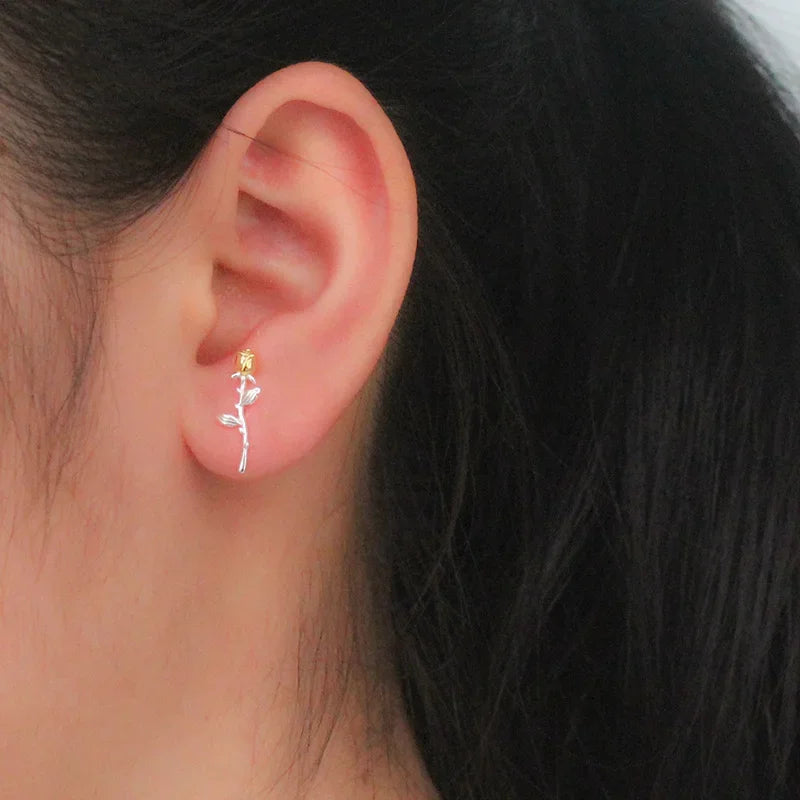 Trusta Genuine 925 Sterling Silver Earrings Valentine's Day Present Roses Flower Stud Earrings Gift For Girls Jewelry DS2330