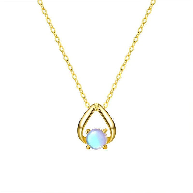 TrustDavis Real 925 Sterling Silver Women's Fashion Versatile Moonstone Irregular Necklace for Women Gril Gift Jewelry DS4219