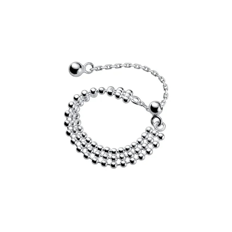 TrustDavis Real 925 Sterling Silver Fashion Three Layers Beads Chain Ring Sizable For Women Wedding Party Fine Jewelry DB996