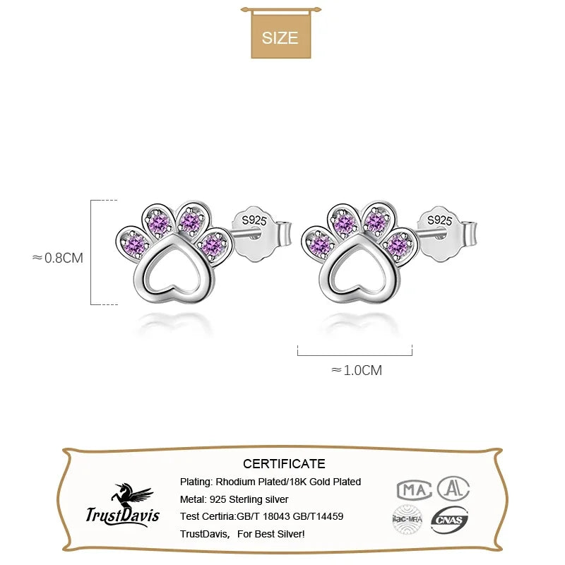 Animal Dog Cat Paw Pink Twinkling Stud Earring DA908