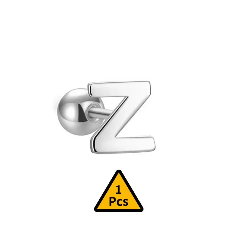 TrustDavis Real 925 Sterling Silver Stud Earrings 26 Letter CZ Screw Beads For Women Children Baby Minimalist Jewelry DA2559