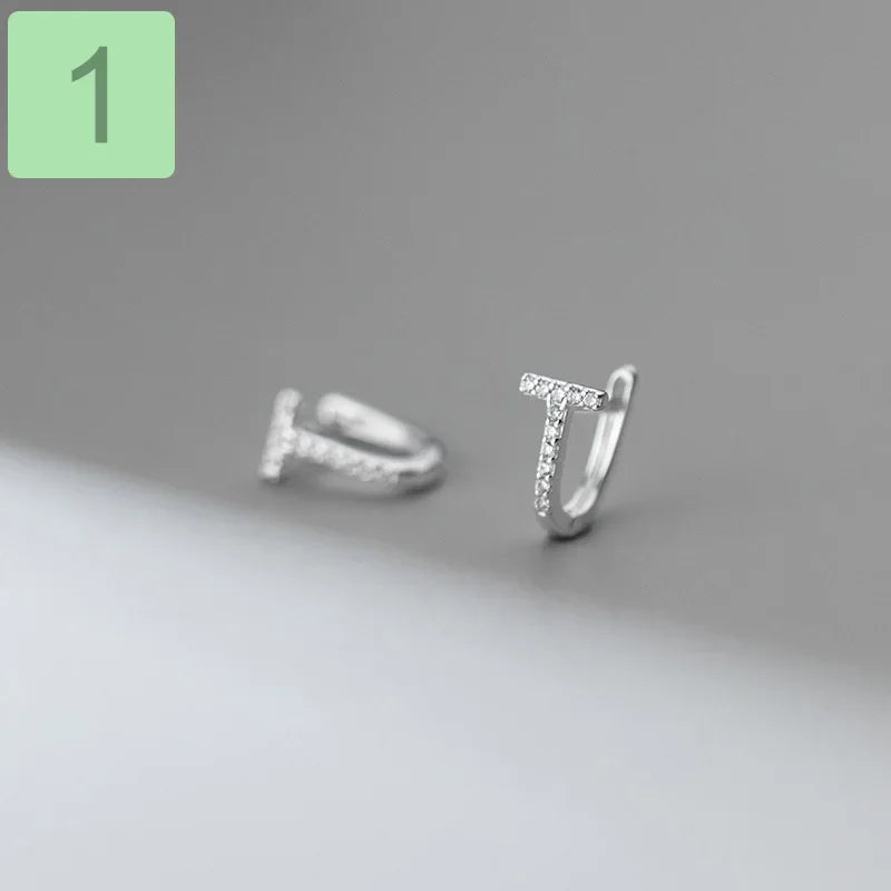 TrustDavis Real 925 Sterling Silver Fashion Geometric Letter T Charm Hoop Earrings For Women Wedding Party Fine Jewelry DA2164