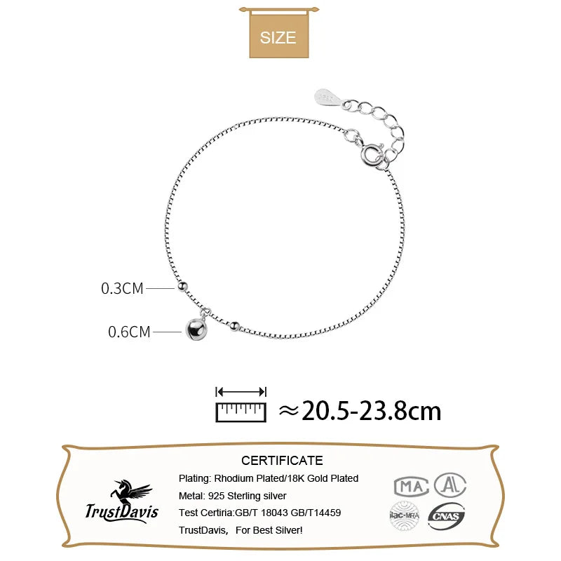 TrustDavis Real 925 Sterling Silver Fashion Chinese Charm Wish Bell Anklets For Women Girls Birthday Gift 925 Jewelry DS1483