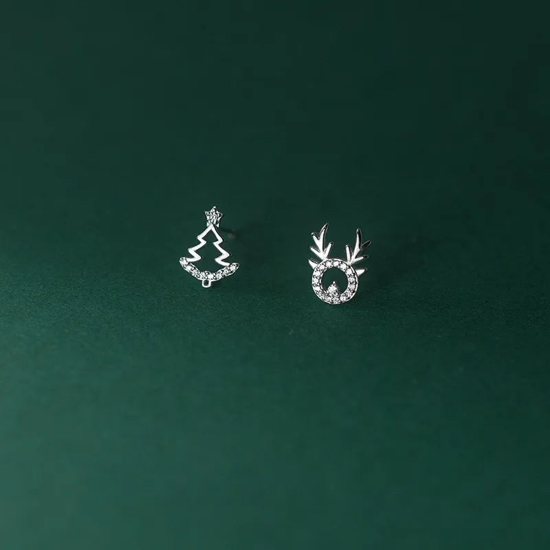 TrustDavis Real 925 Sterling Silver Fashion Fine Elk Asymmetric Christmas Tree Stud Earrings for Women Jewelry DB161
