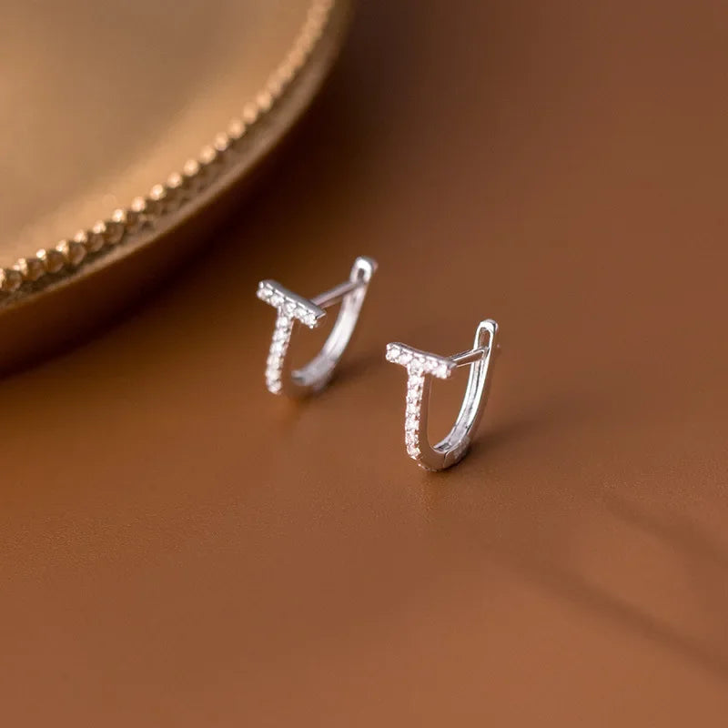 TrustDavis Real 925 Sterling Silver Fashion Geometric Letter T Charm Hoop Earrings For Women Wedding Party Fine Jewelry DA2164