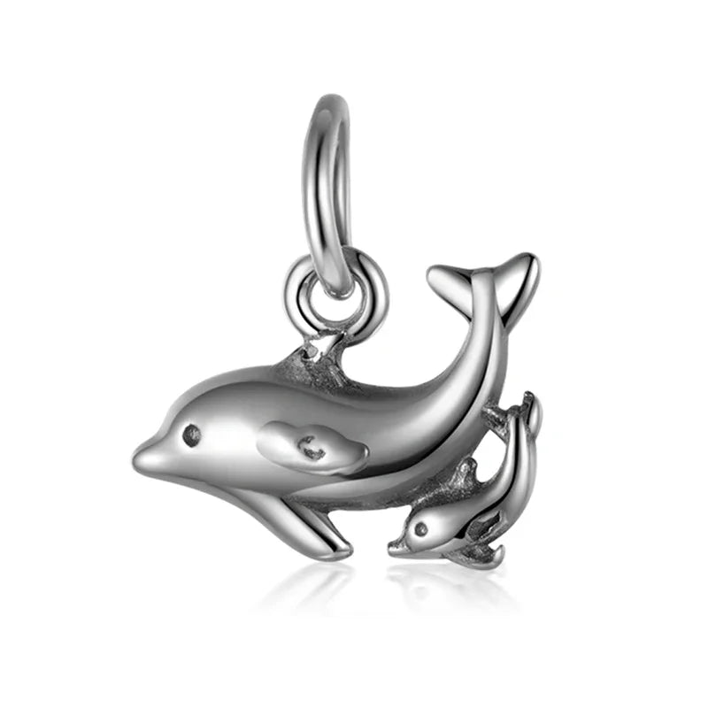 TrustDavis Real 925 Sterling Silver Fashion Sweet Double Dolphins Charm Pendant Handmade DIY Accessories Fine Jewelry DZ202