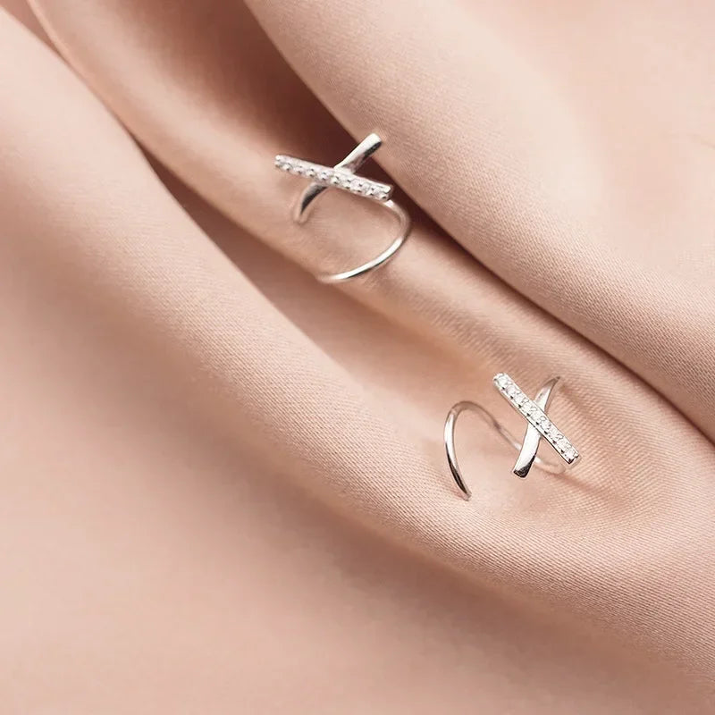 Trusta Fashion 925 Sterling Silver X Letter Dazzling CZ Ear Bones Ear Buckle Ring Tightly Packed Mini Double Ring Earring DS2489