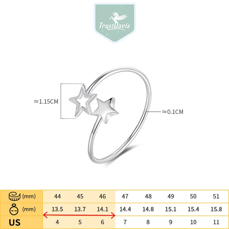 TrustDavis New 100% 925 Sterling Real Silver Fashion Women Star Rings Size 5 6 7 Wonderful Gift For Girls Teens Lady's DS587