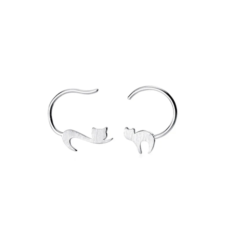Tiny Cute Asymmetric Cat Stud Earrings DA487