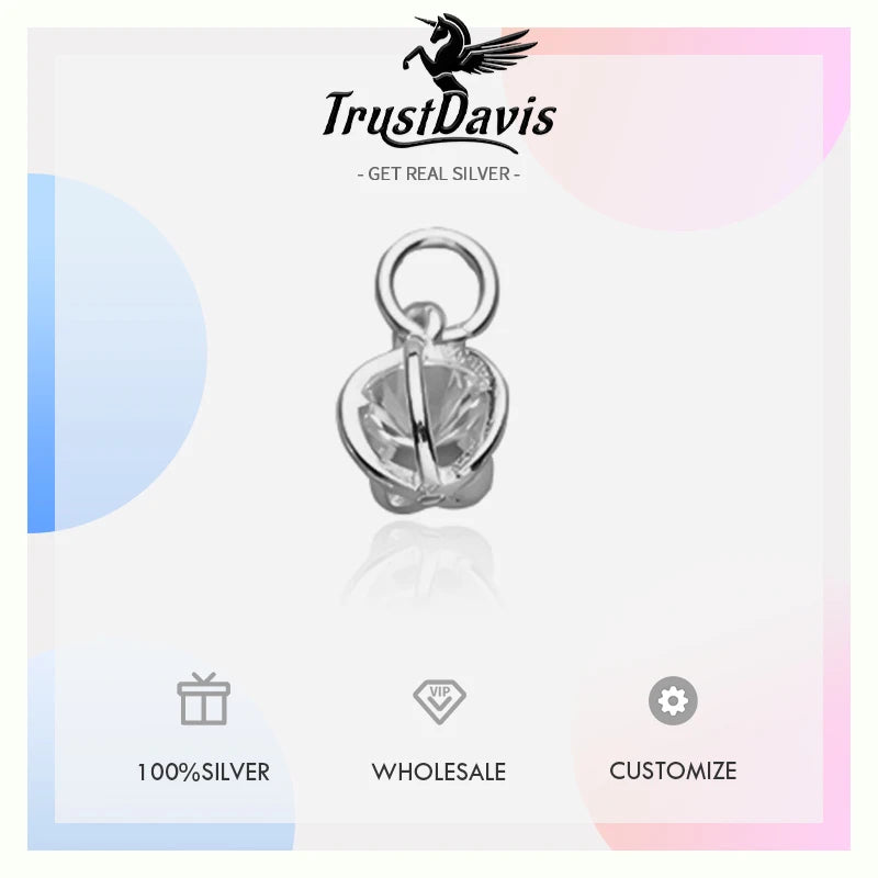 TrustDavis Real 925 Sterling Silver Inlaid Zircon Hollow Ball DIY Jewelry Accessories Party DZ1691