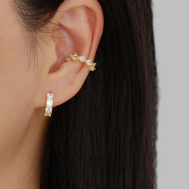 TrustDavis 925 Sterling Silver Women's Fashion Simple Zircon Clip Earrings for Women Girls Birthday Jewelry Gift DS4707