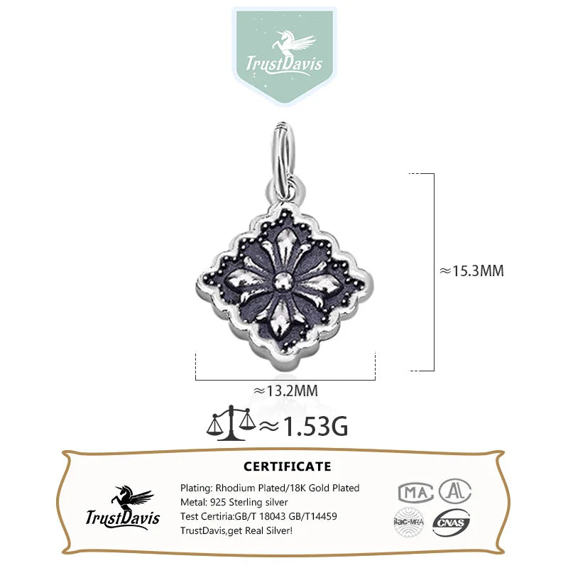 TrustDavis New Fashion Real 925 Sterling Silver Cross Square Pendant Handmade DIY Accessories Jewelry Wholesale DZ1731