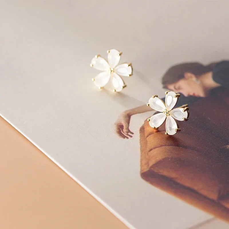 TrustDavis Real 925 Sterling Silver Stud Earrings For Women Gold Pretty Flower Valentine's Day Fine 925 Earring Jewelry DS2573