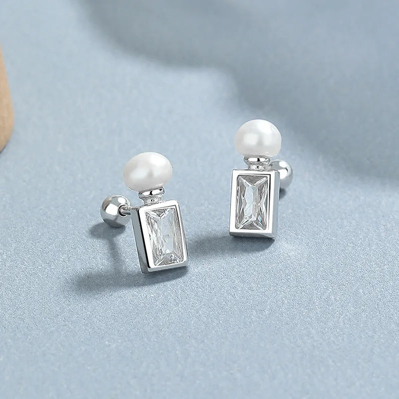 TrustDavis Girls Real 925 Sterling Silver Bright CZ Pearl Screw ball Stud Earring for Women Wedding Party Jewelry DS4509