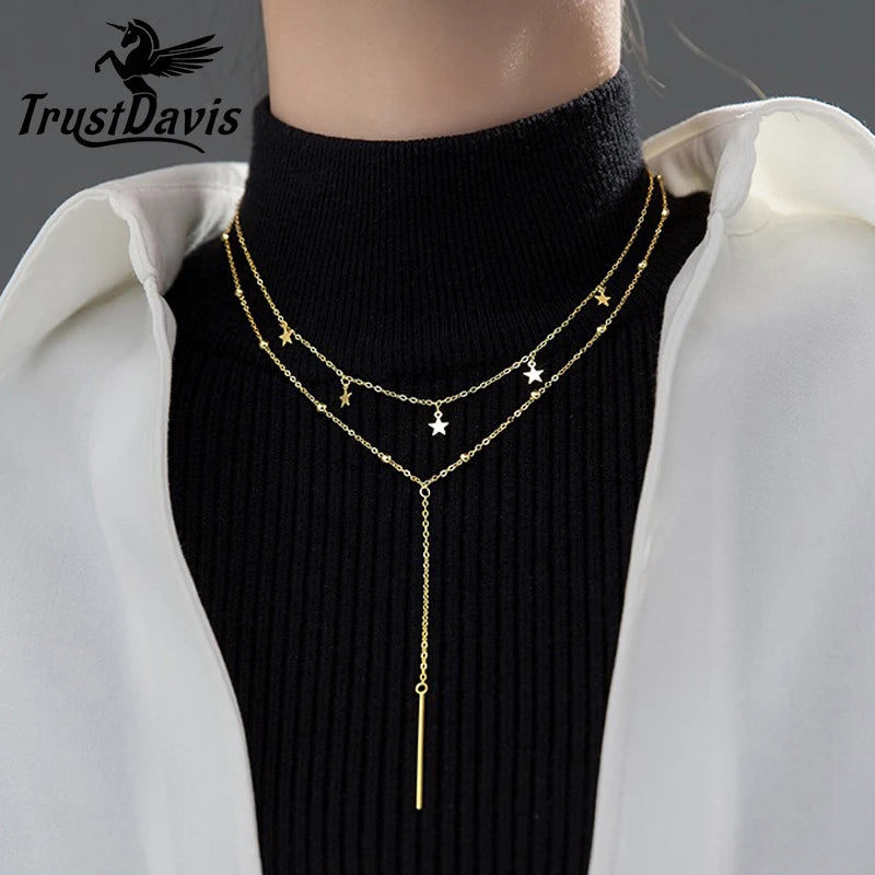TrustDavis Genuine 925 Sterling Silver Classic Luxury Star Necklace for Women Wedding S925 Necklace Jewelry DA3231