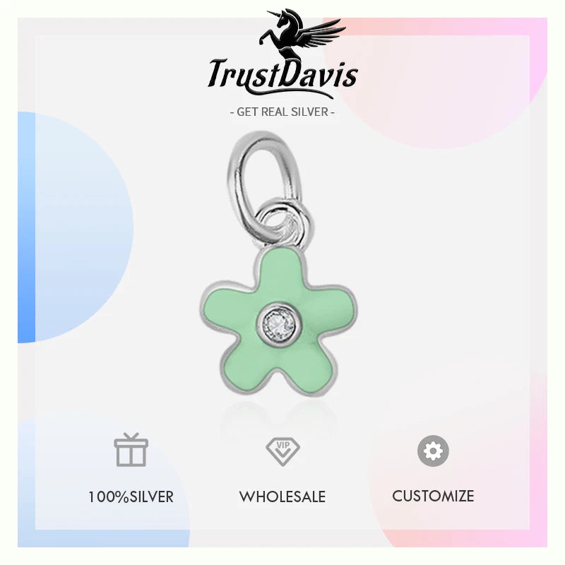 TrustDavis Real 925 Sterling Silver Fashion Drip Gum Flower Charm Pendant Handmade DIY Accessories Fine Jewelry Wholesale HY047