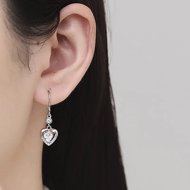 Trusta Fashion Genuine 925 Sterling Silver Fashion Charm Heart Zircon Stud Earrings for Women Silver 925 Earring Jewelry DS4125
