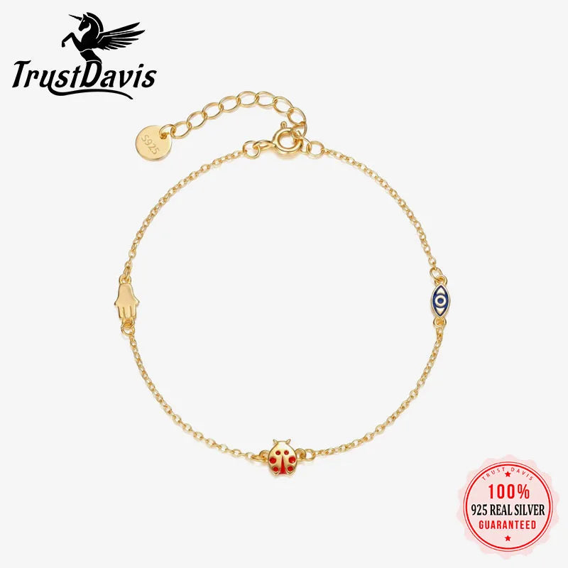 Real 925 Sterling Silver Evil Eye Lucky Bracelet DS4947