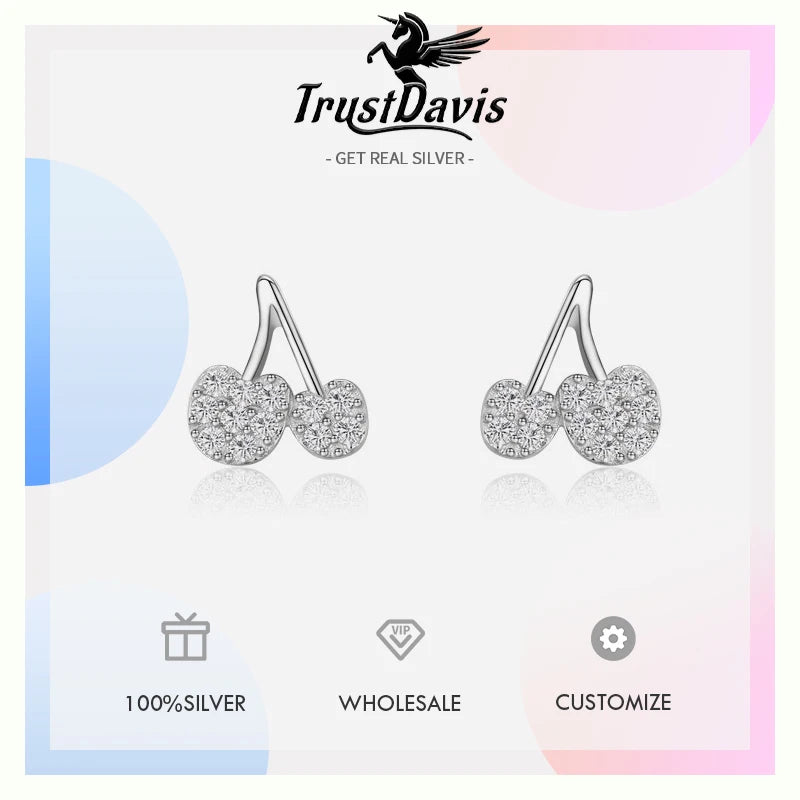 Pendientes TrustDavis Plata de Ley 925 auténtica con circonita de cereza dulce a la moda para mujer y niña, regalos de joyería DS4242