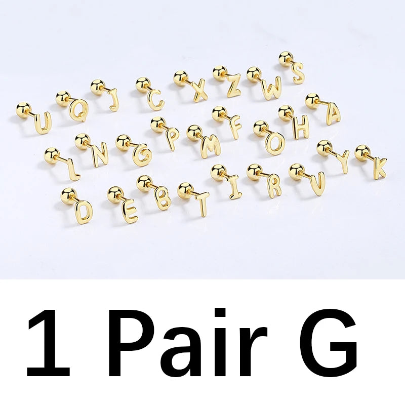 TrustDavis Real 925 Sterling Silver 26 Letter Screw Beads Stud Earring For Women Children Baby Minimalist Fine Jewelry DA2867