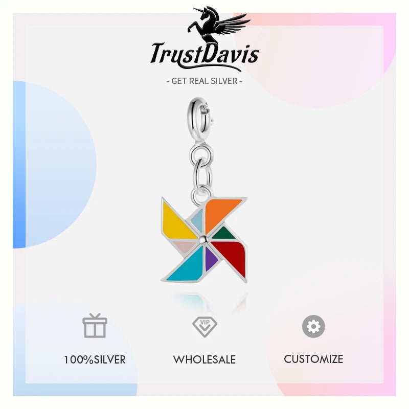 Trustdavis Fashion Real 925 Sterling Silver Color Glaze Windmill Charm Pendant Handmade DIY Necklace Accessories Jewelry DZ806