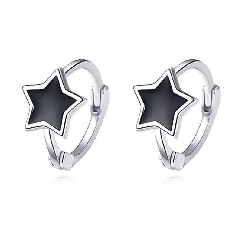 TrustDavis Real 925 Sterling Silver Black Glaze Heart Round Star Square Hoop Earrings For Women Wedding Party Jewelry DA2509