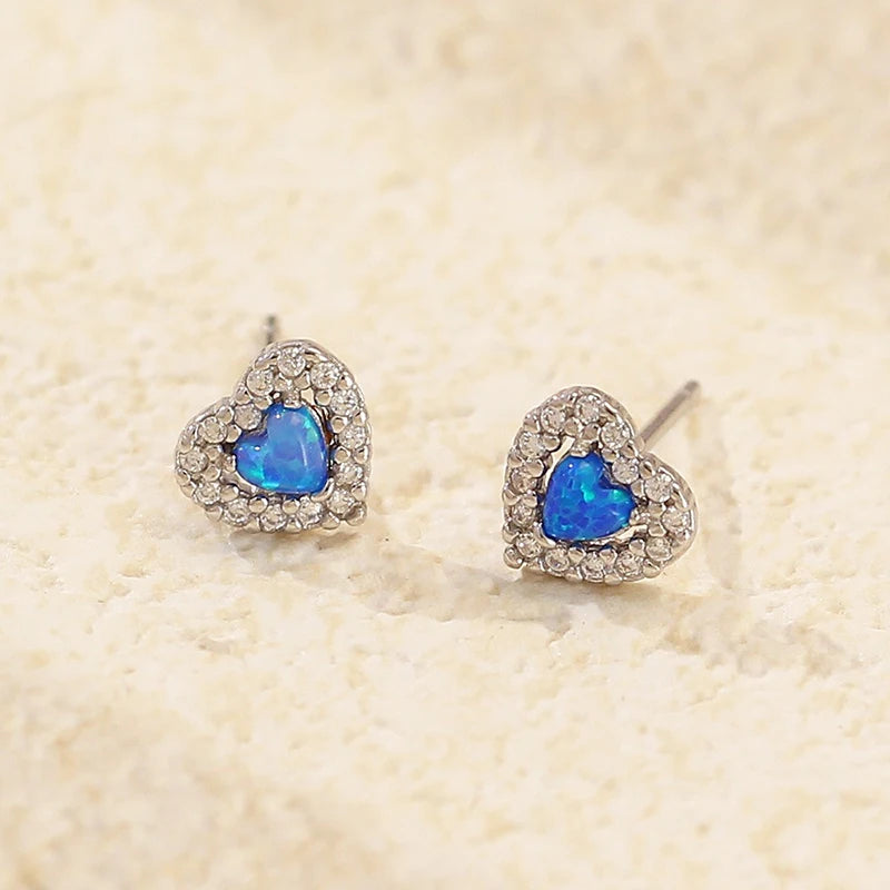 TrustDavis 925 Sterling Silver Women's Fashion Simple Opal Heart Zirconia Earring for Women Girls Birthdays Jewelry Gift DS4697