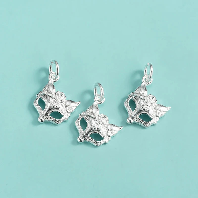 TrustDavis Real 925 Sterling Silver Personality Fine Cute Fox Mask Charm Pendant Handmade DIY Accessories Jewelry DZ1814