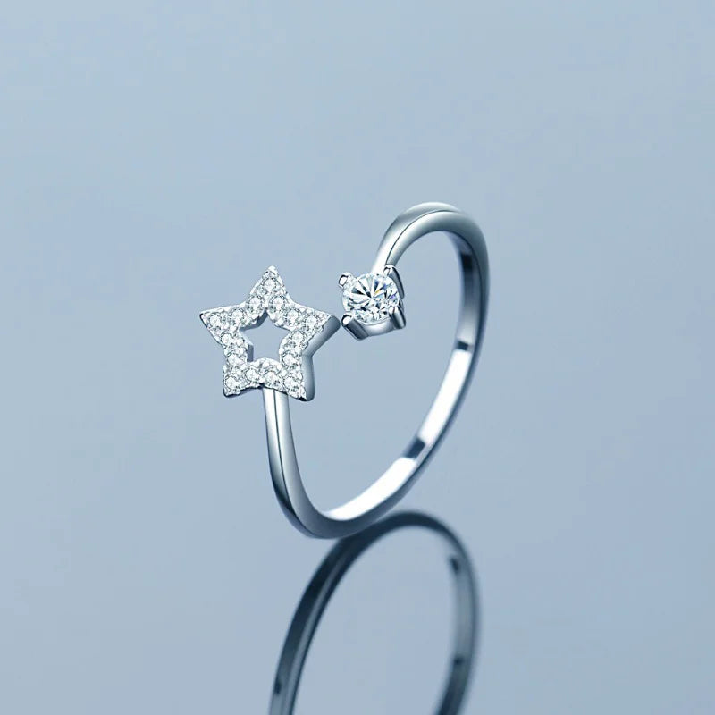 TrustDavis New 925 Sterling Silver Fashionable Star Adjustable Zircon Ring for Women Silver 925 Ring Jewelry DS4763