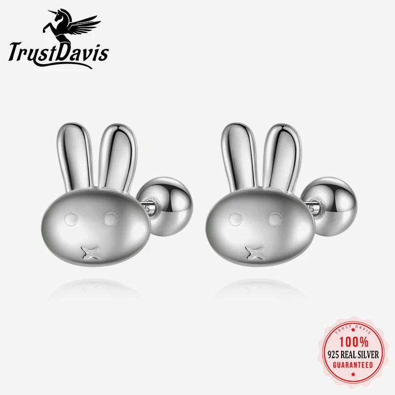 Trustdavis Real 925 Sterling Silver Rabbit Animal Cat Stud Earrings for Women Wedding Party Fine Jewelry DS4375