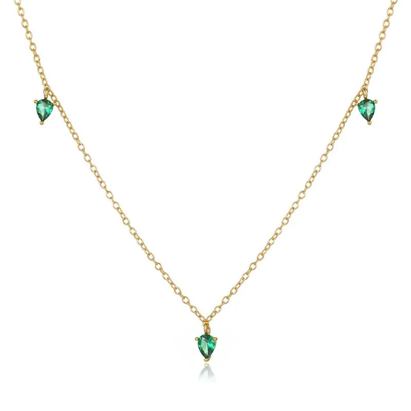 Leaf-shaped Emerald Zircon Stacked Necklace DS4897