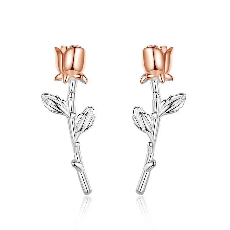 Trusta Genuine 925 Sterling Silver Earrings Valentine's Day Present Roses Flower Stud Earrings Gift For Girls Jewelry DS2330
