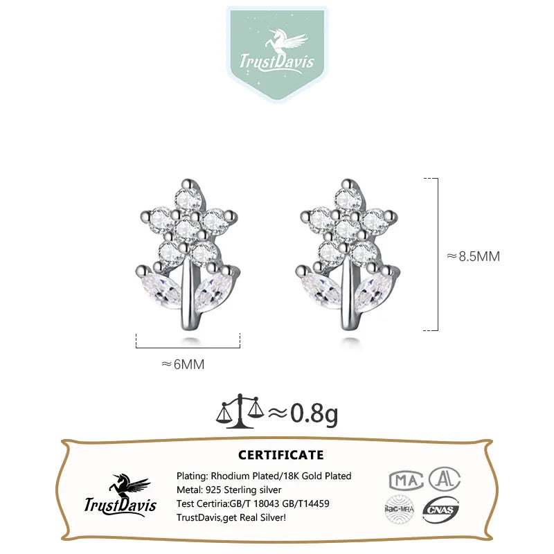 Trustdavis Kids Tiny Real 925 Sterling Silver Sweet Flower Stud Earrings for Sweet Women Girls Fine S925 Jewelry DS3899
