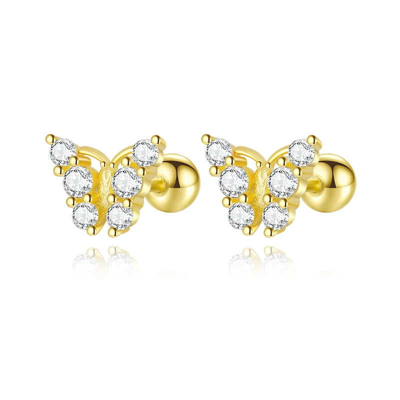 TrustDavis 2024 Real 925 Sterling Silver Sweet Butterfly Zircon Screw Stud Earrings For Daughter Girls Fine Jewelry Gift DS4595