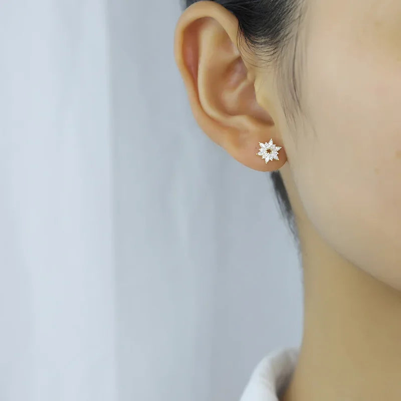 Snow Flower Zircon Shiny Stud Earrings L134