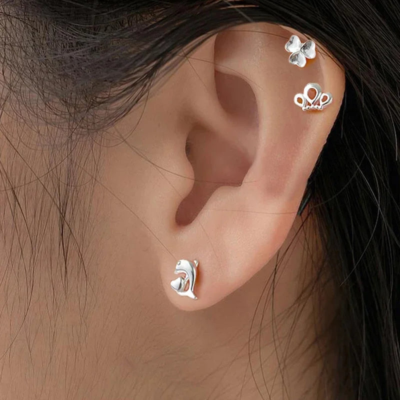 TrustDavis Real 925 Sterling Silver Cute Dolphin CZ Stud Earring for Women Daughter Birthday Gift Fine Jewelry DA3227