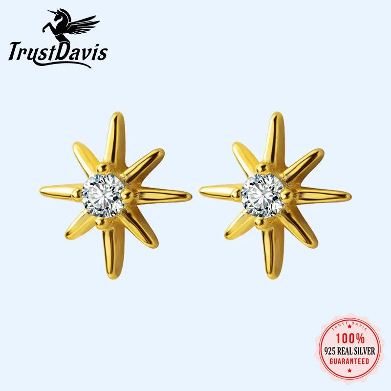 Trusta 100% 925 Sterling Silver Stud Earrings Star Ray New Style Fine Real Silver Jewelry for Daughter Birthday Gift DS1350