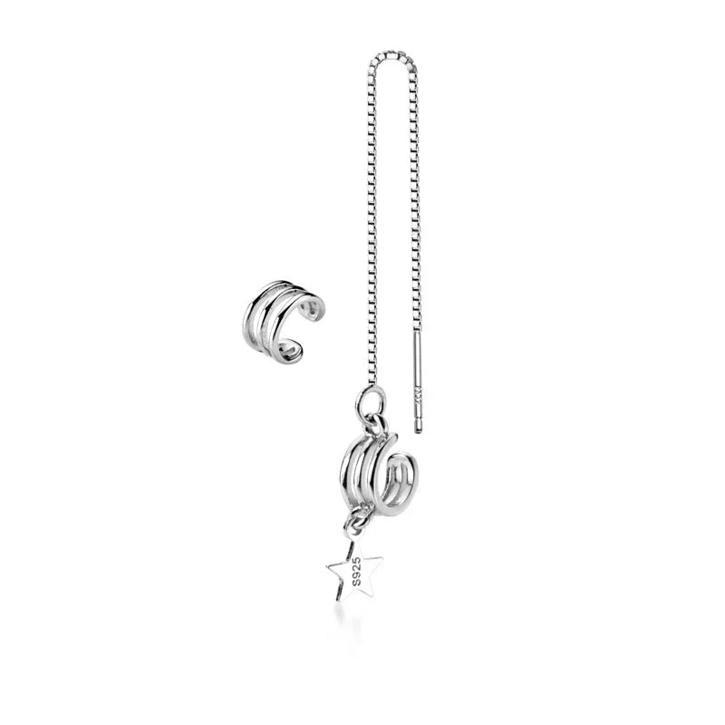 Trustdavis Minimalist 925 Sterling Silver Asymmetric Lovely 3 Layer Ear Line Cuff Clip on Earrings For Women Jewelry Gift DA935