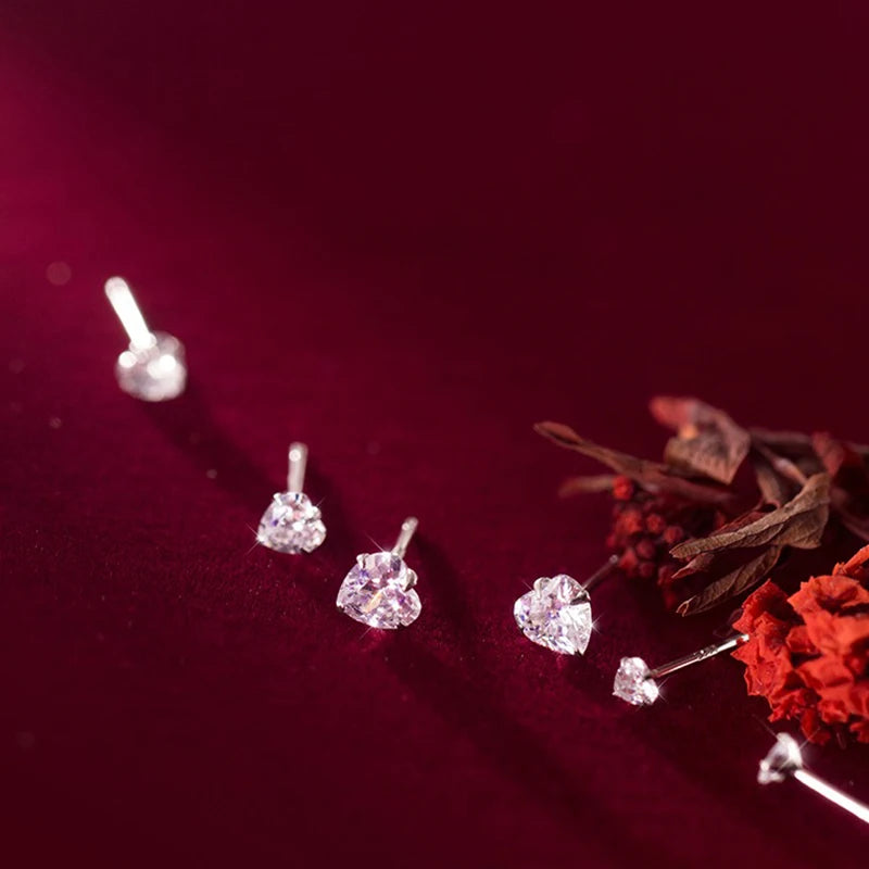 TrustDavis 925 Sterling Silver Simple and Stylish Heart Shape Cz Stud Earrings Gift for Women Fine Jewelry for Her DS4168