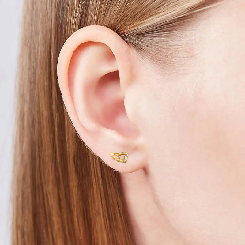 Real 925 Sterling Silver Angel Wing Bead Screw Earrings DA2876