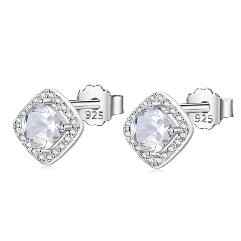 Real 925 Sterling Silver Square Dazzling CZ Stud Earrings DA2925