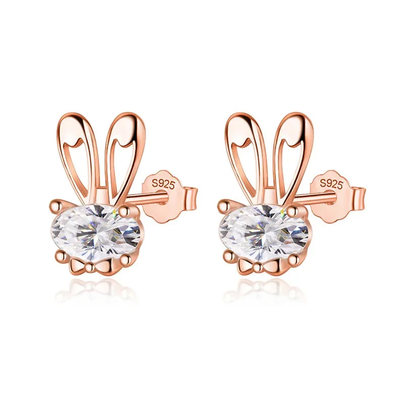 Trustdavis 100% 925 Solid Real Sterling Silver Jewelry Cute Little Rabbit CZ Stud Earring Gift For Girls Kids Lady Jewelry DA284