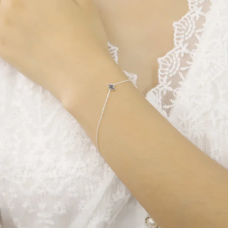 TrustDavis Minimalist 100% 925 Sterling Silver Cute Mini Lightning 16cm Bracelet For Women Girls Lady Birthday Gift DS1895