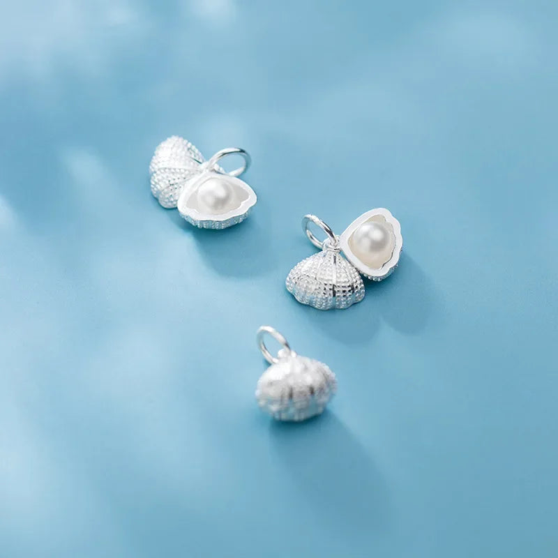 TrustDavis Fashion Real 925 Sterling Silver Shell Synthesis Pearl Charms Pendant DIY Accessories Fine Jewelry Wholesale HY241