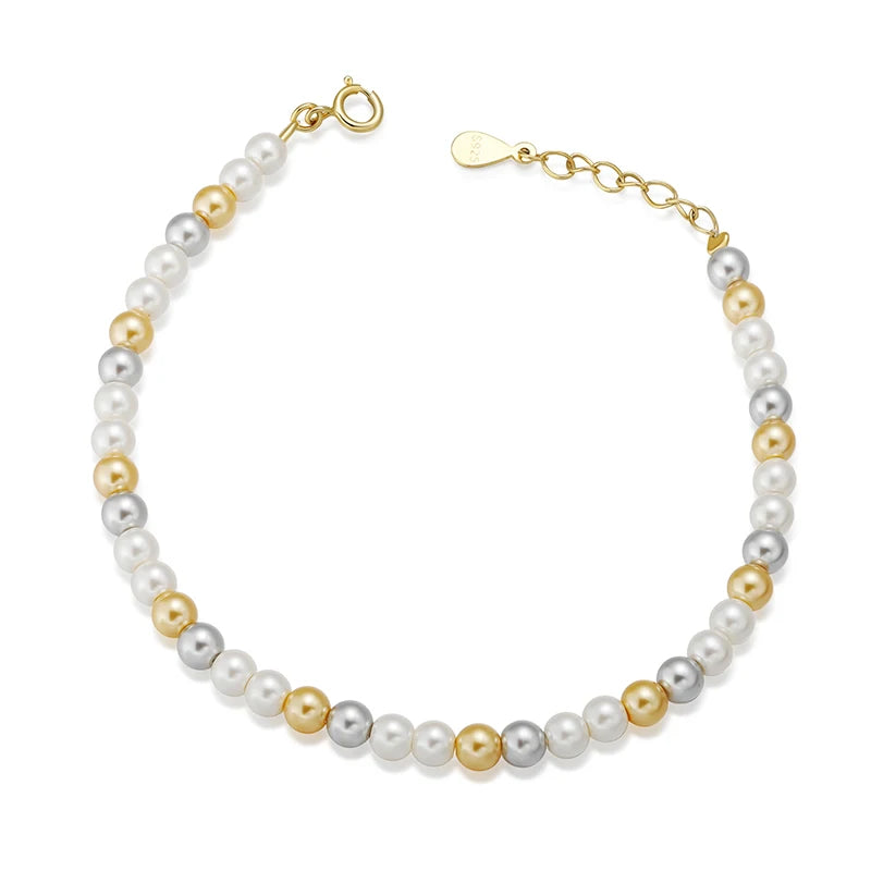 Trustdavis Genuine 925 Sterling Silver Minimalist Charm Mixed Color Round Bead Necklace Wedding Party Jewelry Gift DS4097