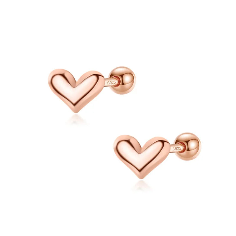 Trustdavis 100% 925 Sterling Silver Heart Screw Stud Earrings For Women Children Baby Girls Kids Mini Minimalist Jewelry DA77