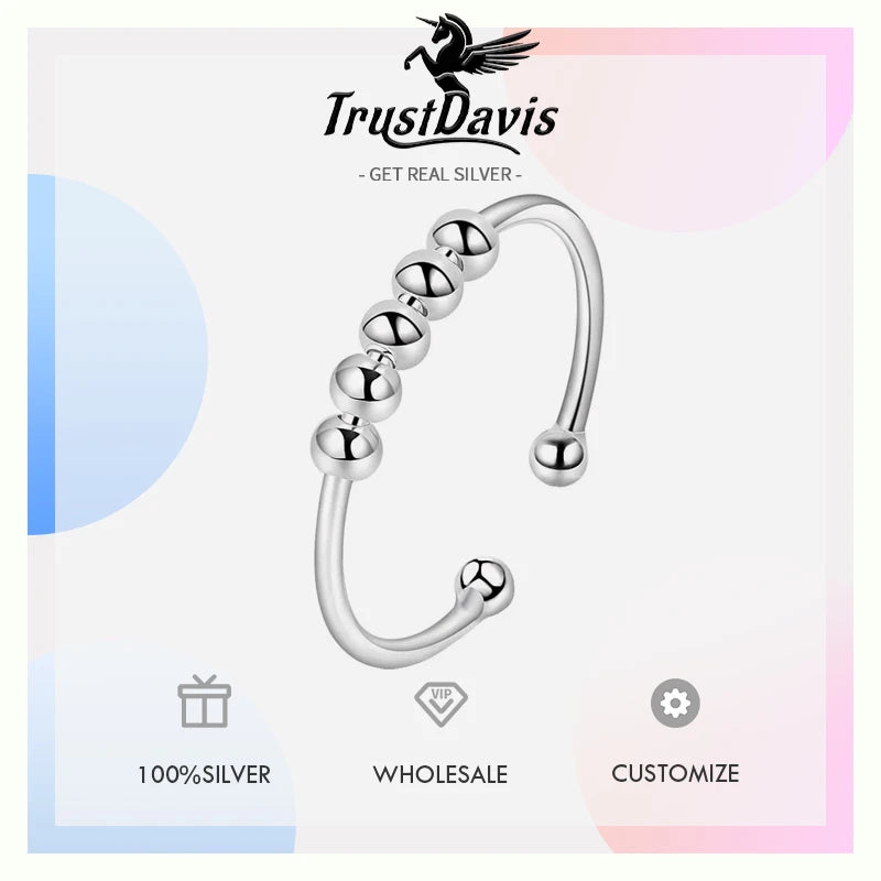 Trustdavis Real 925 Sterling Silver Fashion 5/8/10 Beads Opening Rings For Women Wedding Party Fine S925 Jewelry Gift DG0085