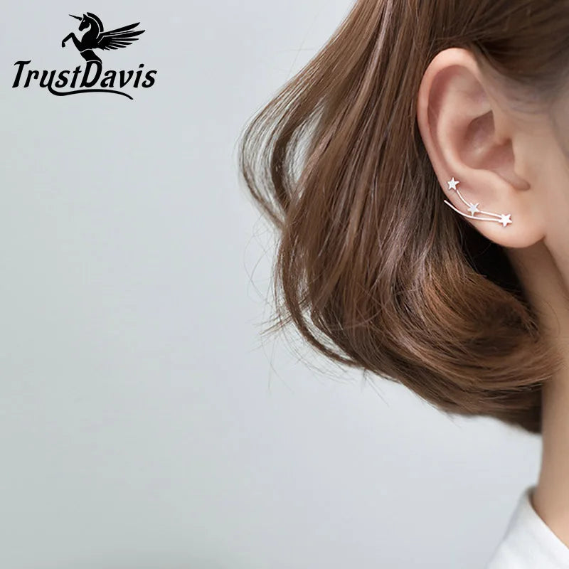 Trusta 100% 925 Sterling Silver Earrings Women's Jewelry Fine 925 Stars Stud Earrings Gift For School Girls Teens Lady DS1389