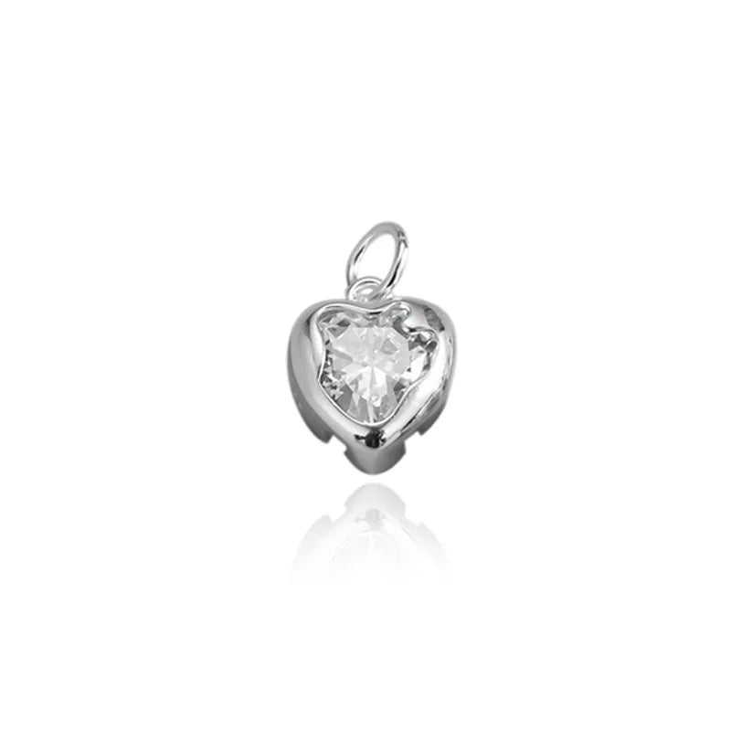 TrustDavis Real 925 Sterling Silver Sweet Zircon Heart Charm Pendant Handmade DIY Accessories Fine Jewelry Wholesale DZ1773